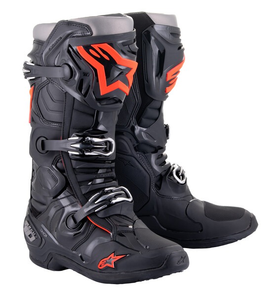 boty TECH 10, ALPINESTARS (černá/červená fluo/šedá)