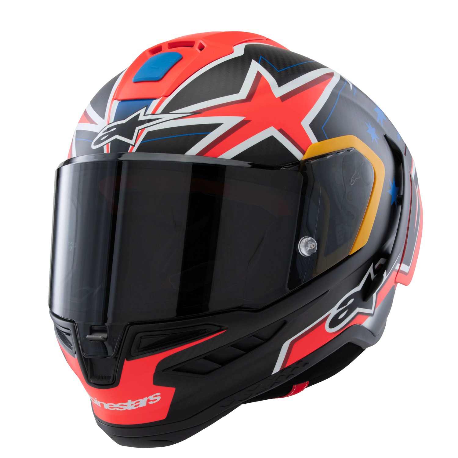 přilba SUPERTECH R10 limitovaná edice JACK MILLER, ALPINESTARS (matný karbon/červená/modrá/žlutá/bílá)