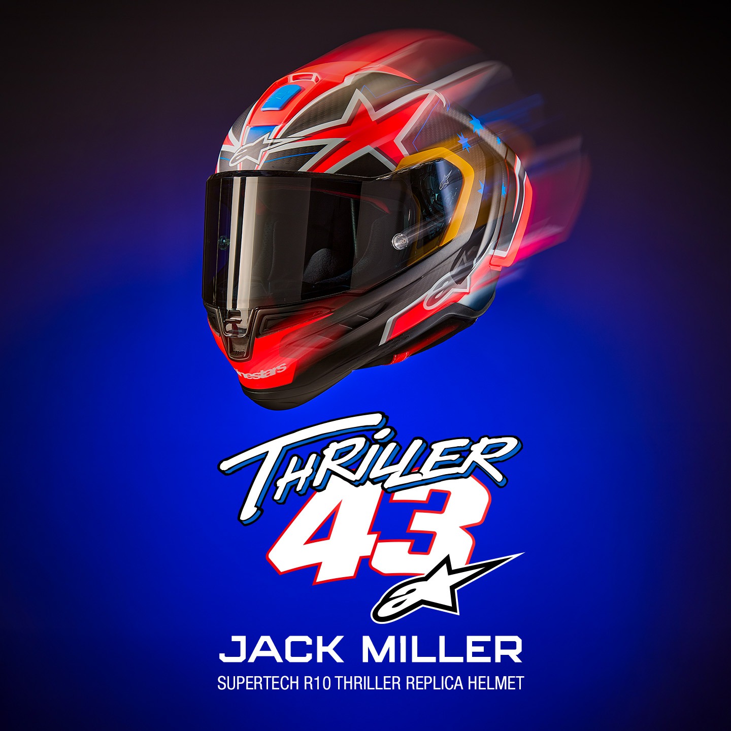 přilba SUPERTECH R10 limitovaná edice JACK MILLER, ALPINESTARS (matný karbon/červená/modrá/žlutá/bílá) - Obrázek 3