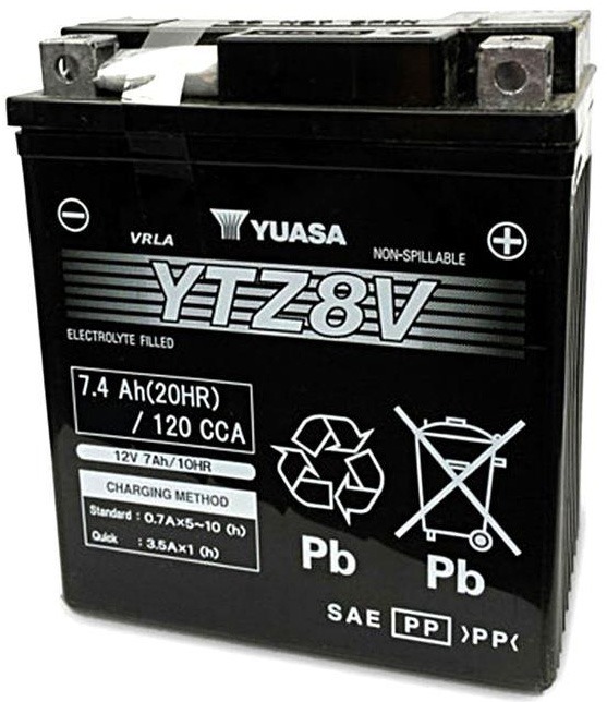 motobaterie 12V, YTZ8V, 7,4Ah, 120A, bezúdržbová SUPER MF AGM 113x70x130, YUASA originál (aktivovaná ve výrobě)