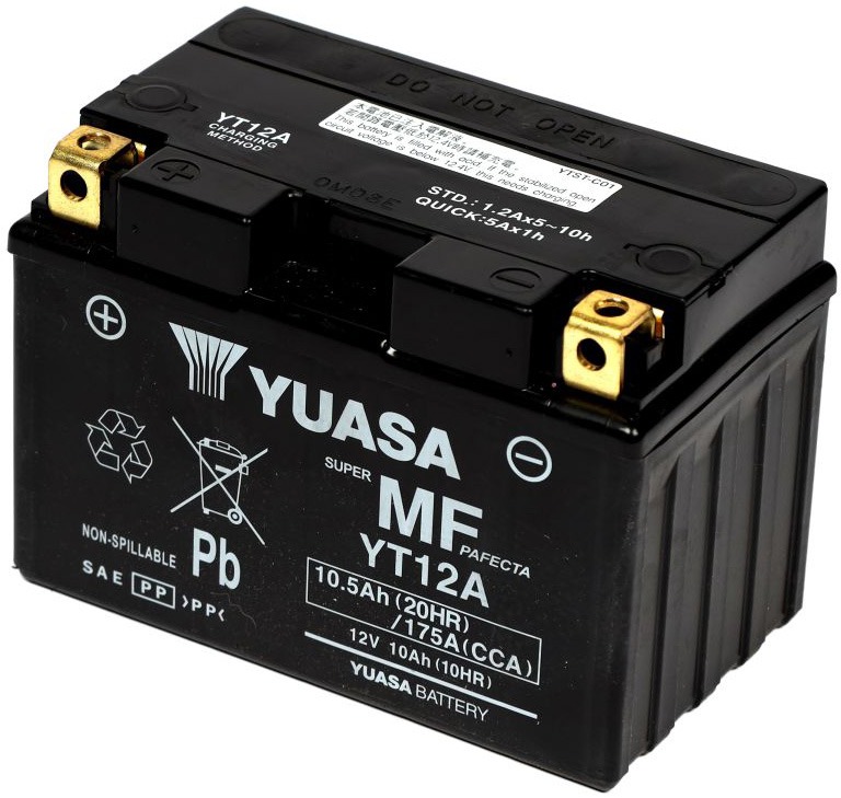 motobaterie 12V, YT12A, 10,5Ah, 175A, bezúdržbová MF AGM 150x87x105, YUASA originál (aktivovaná ve výrobě)