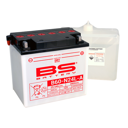 Konvenční motocyklová baterie BS-BATTERY B60N24L-A Včetně balení kyseliny