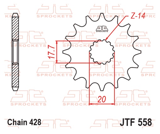 Řetězové kolečko JT JTF 558-14 14 zubů, 428 - Obrázek 2