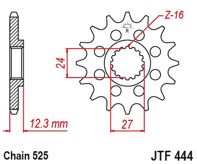 Řetězové kolečko JT JTF 444-16 16 zubů, 525 - Obrázek 2