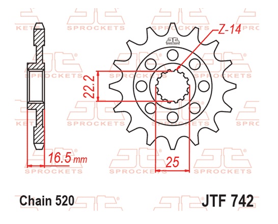Řetězové kolečko JT JTF 742-15RB 15 zubů, 520 pogumované - Obrázek 2