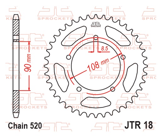 Řetězová rozeta JT JTR 18-43 43 zubů, 520 - Obrázek 3