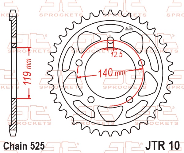 Řetězová rozeta JT JTR 10-47 47 zubů, 525 - Obrázek 2