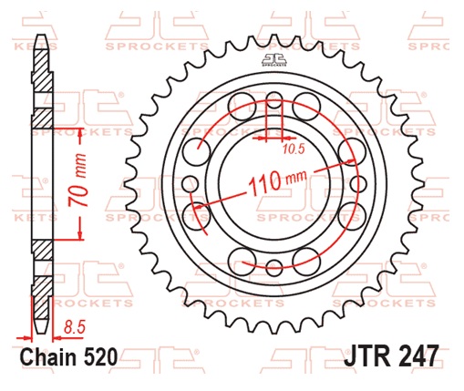 Řetězová rozeta JT JTR 247-41 41 zubů, 520 - Obrázek 3
