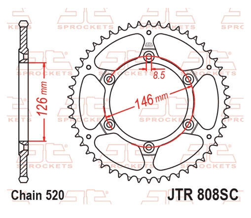 Řetězová rozeta JT JTR 808-50SC 50 zubů, 520 Samočistící, Nízká hmotnost - Obrázek 3