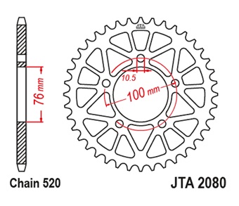 Hliníková řetězová rozeta JT JTA 2080-45BLK 45 zubů černá - Obrázek 3