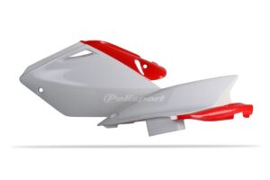 Boční číslové tabulky POLISPORT 8601800001 (pár) červeno CR 04/bílá pro HONDA CRF 250 R 2004-2005