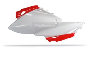 Boční číslové tabulky POLISPORT 8603900001 (pár) červeno CR 04/bílá pro HONDA CRF 450 R 2007-2008