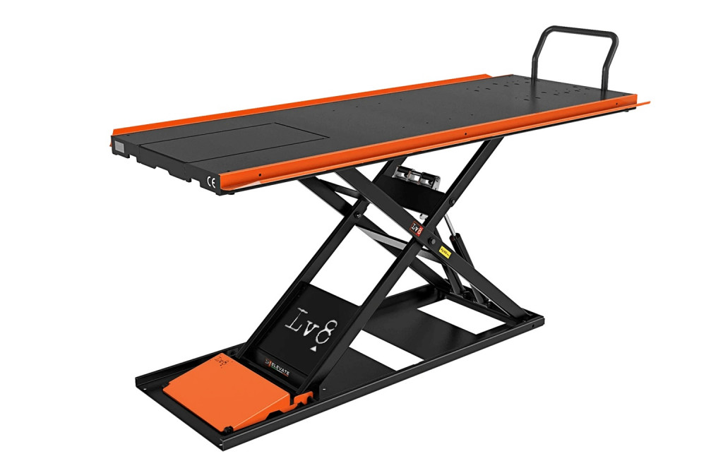 Motocyklový zvedák LV8 NANO 400 FLOOR VERSION EN400GE.O s elektrohydraulickou jednotkou (černá a oranžová RAL 2009)