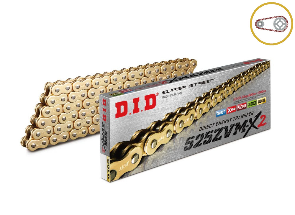 Řetězová sada D.I.D Chain - zlatý řetěz 525 ZVM-X, X-kroužek, kolečko SUPERSPROX, rozeta SUPERSPROX STEALTH pro YAMAHA MT-09 850 / 890 2014-2024