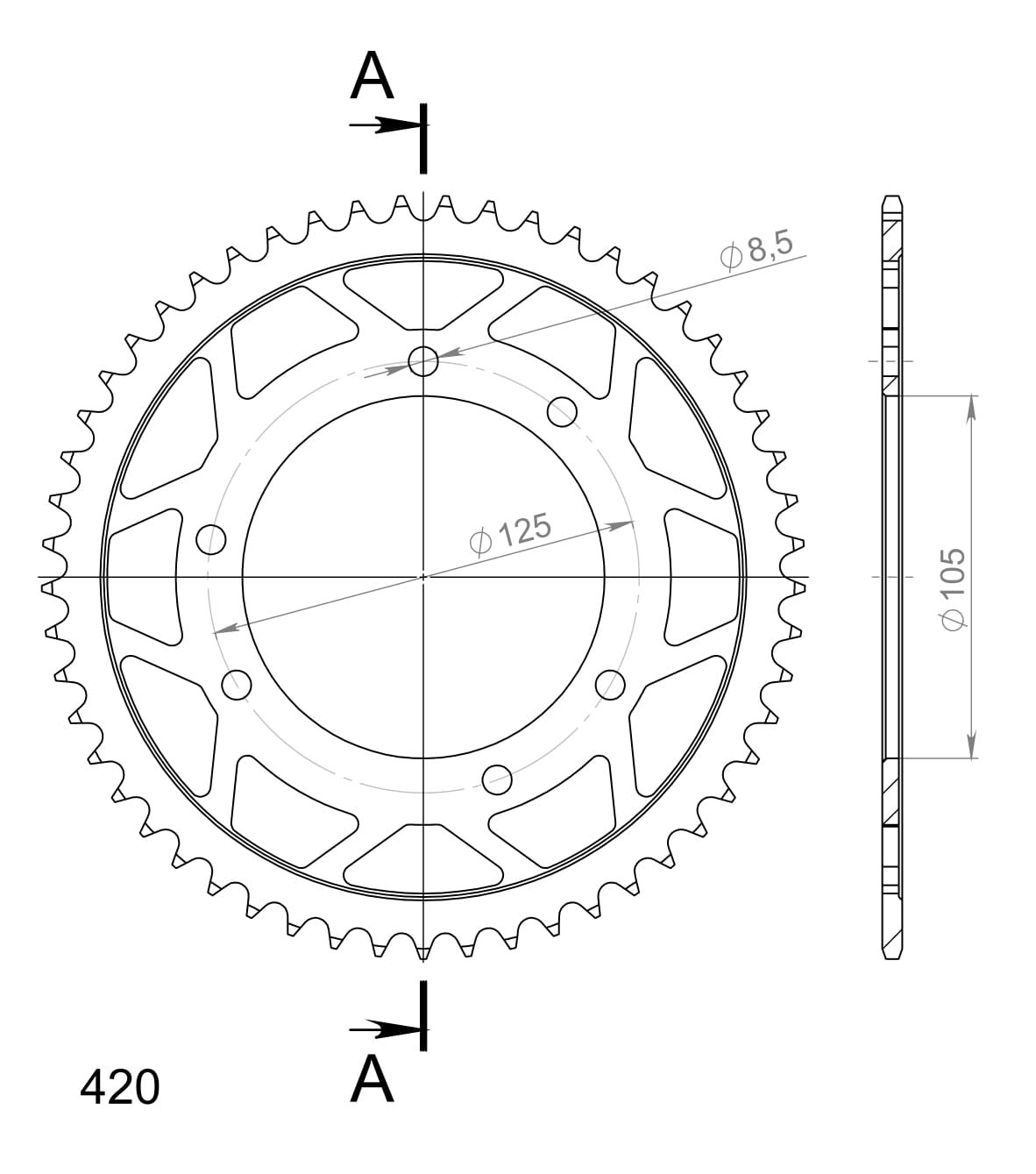 Řetězová sada D.I.D Chain - stříbrný řetěz 420 D, netěsněný, kolečko SUPERSPROX, rozeta SUPERSPROX pro APRILIA SX 50 2006-2011 - Obrázek 5