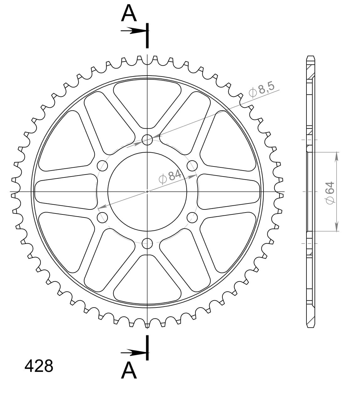 Řetězová sada D.I.D Chain - stříbrný řetěz 428 VX, X-kroužek, kolečko SUPERSPROX, rozeta SUPERSPROX pro SUZUKI DR 125 S / SE 1985 - Obrázek 5