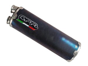 Koncovka výfuku Slip-on GPR DUAL E5.BM.99.DUAL.PO Nerezový karbonový vzhled zahrnuje spojovací svod a odnímatelný dB killer pro BMW R 1250 GS 2021-2024, BMW R 1250 GS Adventure 2021-2024