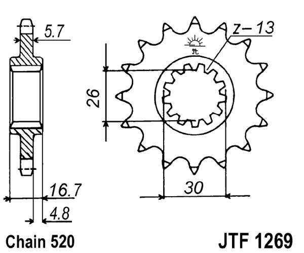 Řetězové kolečko JT JTF 1269-16 16 zubů, 520 - Obrázek 2