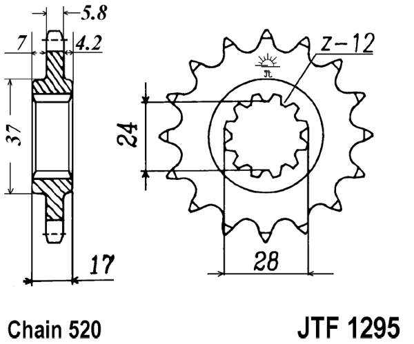 Řetězové kolečko JT JTF 1295-14 14 zubů, 520 - Obrázek 2