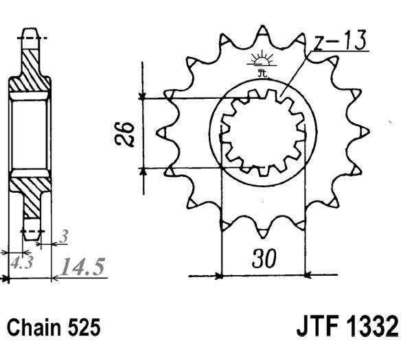 Řetězové kolečko JT JTF 1332-15RB 15 zubů, 525 - Obrázek 2