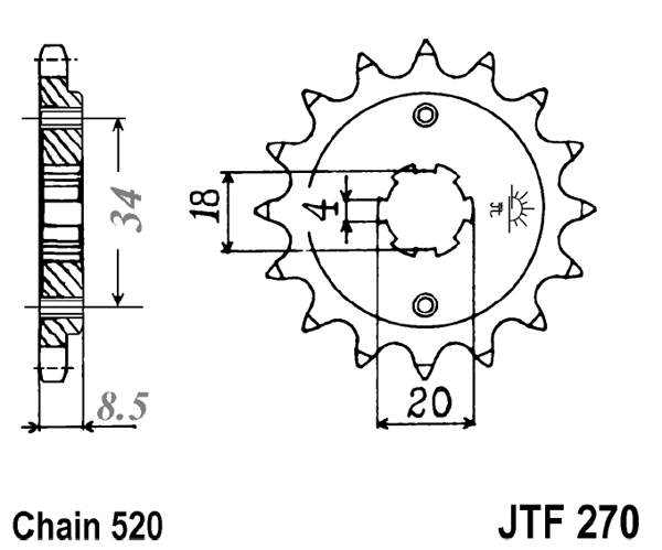 Řetězové kolečko JT JTF 270-14 14 zubů, 520 - Obrázek 2