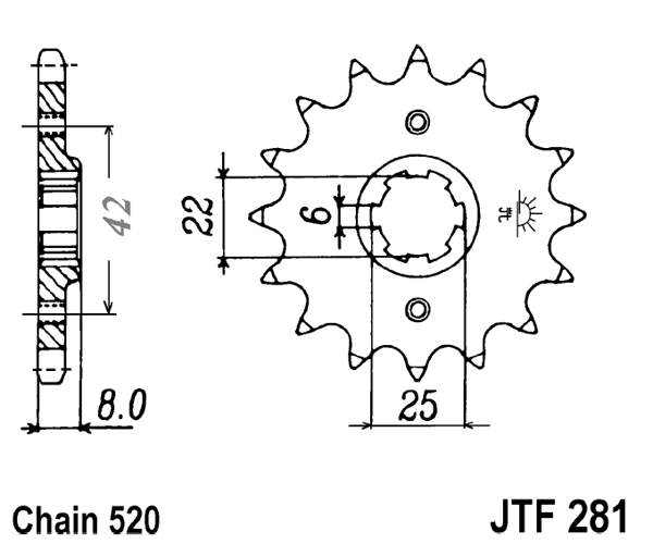 Řetězové kolečko JT JTF 281-15 15 zubů, 520 - Obrázek 2