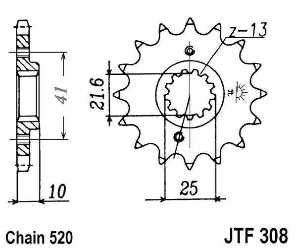 Řetězové kolečko JT JTF 308-14RB 14 zubů, 520 pogumované - Obrázek 2