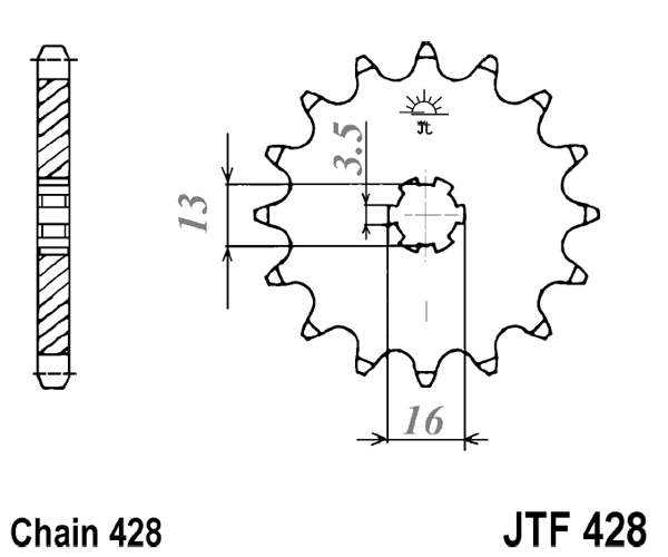 Řetězové kolečko JT JTF 428-14 14 zubů, 428 - Obrázek 2