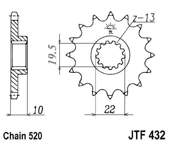 Řetězové kolečko JT JTF 432-16 16 zubů, 520 - Obrázek 2