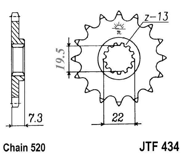 Řetězové kolečko JT JTF 434-15 15 zubů, 520 - Obrázek 2