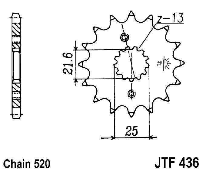 Řetězové kolečko JT JTF 436-14 14 zubů, 520 - Obrázek 2
