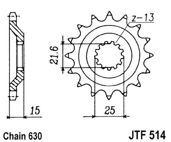 Řetězové kolečko JT JTF 514-15 15 zubů, 630 - Obrázek 2