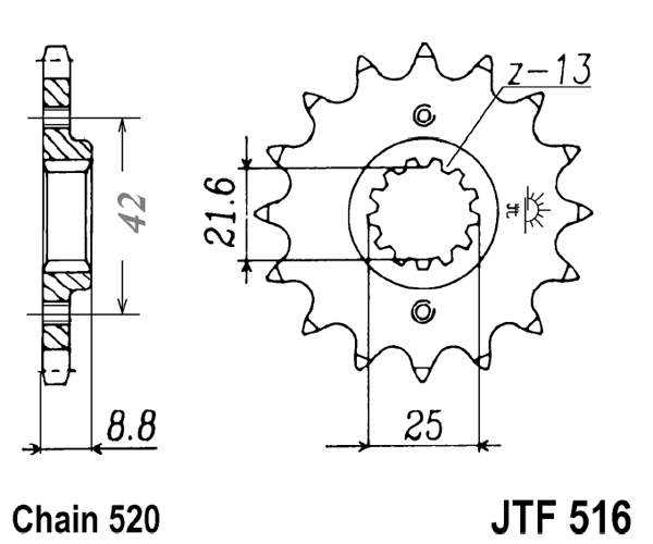 Řetězové kolečko JT JTF 516-14 14 zubů, 520 - Obrázek 2
