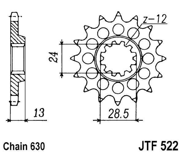 Řetězové kolečko JT JTF 522-15 15 zubů, 630 - Obrázek 2
