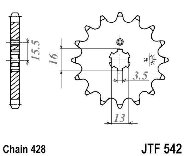Řetězové kolečko JT JTF 542-13 13 zubů, 428 - Obrázek 2