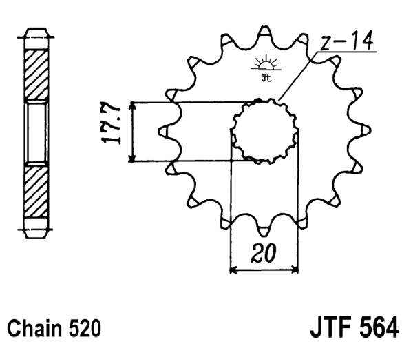 Řetězové kolečko JT JTF 564-13 13 zubů, 520 - Obrázek 2