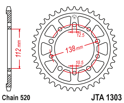 Hliníková řetězová rozeta JT JTA 1303-46BLK 46 zubů, 520 černá - Obrázek 2