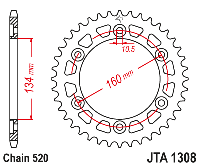 Hliníková řetězová rozeta JT JTA 1308-46BLK 46 zubů, 520 černá - Obrázek 2