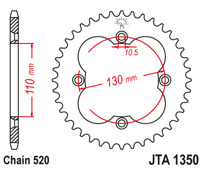 Hliníková řetězová rozeta JT JTA 1350-38BLK 38 zubů, 520 černá - Obrázek 2