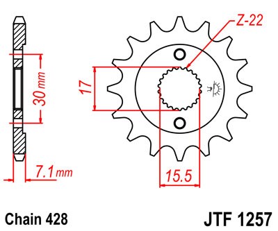 Řetězové kolečko JT JTF 1257-14 14 zubů, 428 - Obrázek 2