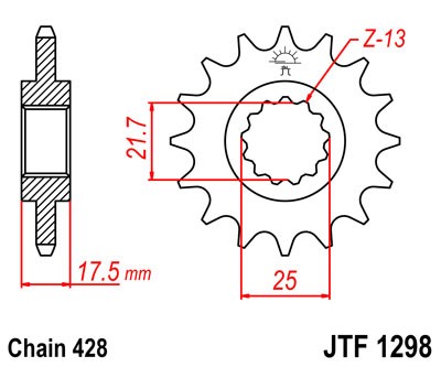 Řetězové kolečko JT JTF 1298-17 17 zubů, 428 - Obrázek 2