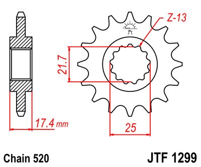 Řetězové kolečko JT JTF 1299-14 14 zubů, 520 - Obrázek 2