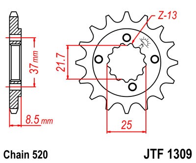 Řetězové kolečko JT JTF 1309-14 14 zubů, 520 - Obrázek 2
