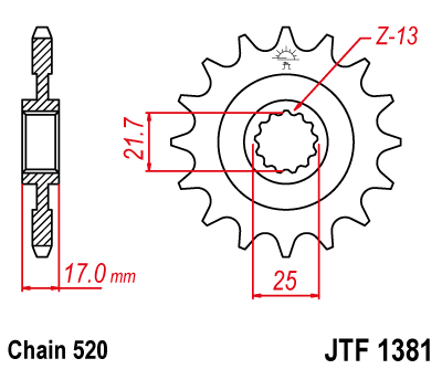 Řetězové kolečko JT JTF 1381-16RB 16 zubů, 520 pogumované - Obrázek 2