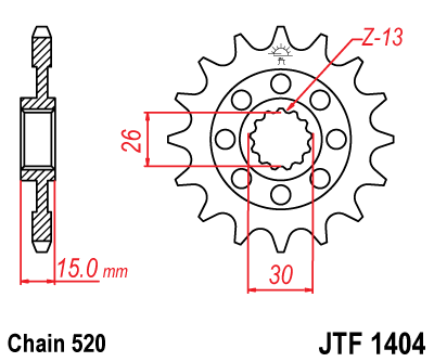 Řetězové kolečko JT JTF 1404-16 16 zubů, 520 - Obrázek 2