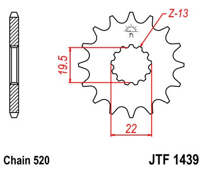 Řetězové kolečko JT JTF 1439-13 13 zubů, 520 - Obrázek 2