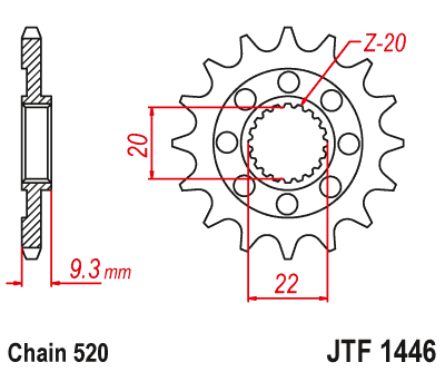 Řetězové kolečko JT JTF 1446-13 13 zubů, 520 - Obrázek 2