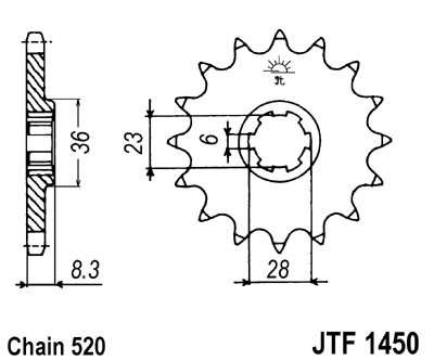Řetězové kolečko JT JTF 1450-14 14 zubů, 520 - Obrázek 2