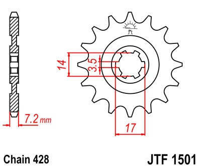 Řetězové kolečko JT JTF 1501-14 14 zubů, 428 - Obrázek 2