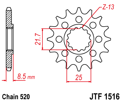 Řetězové kolečko JT JTF 1516-15 15 zubů, 520 - Obrázek 2